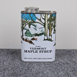 Vintage Vermont Maple Syrup Tin 32 Oz Quart Advertising Can Farm Scene